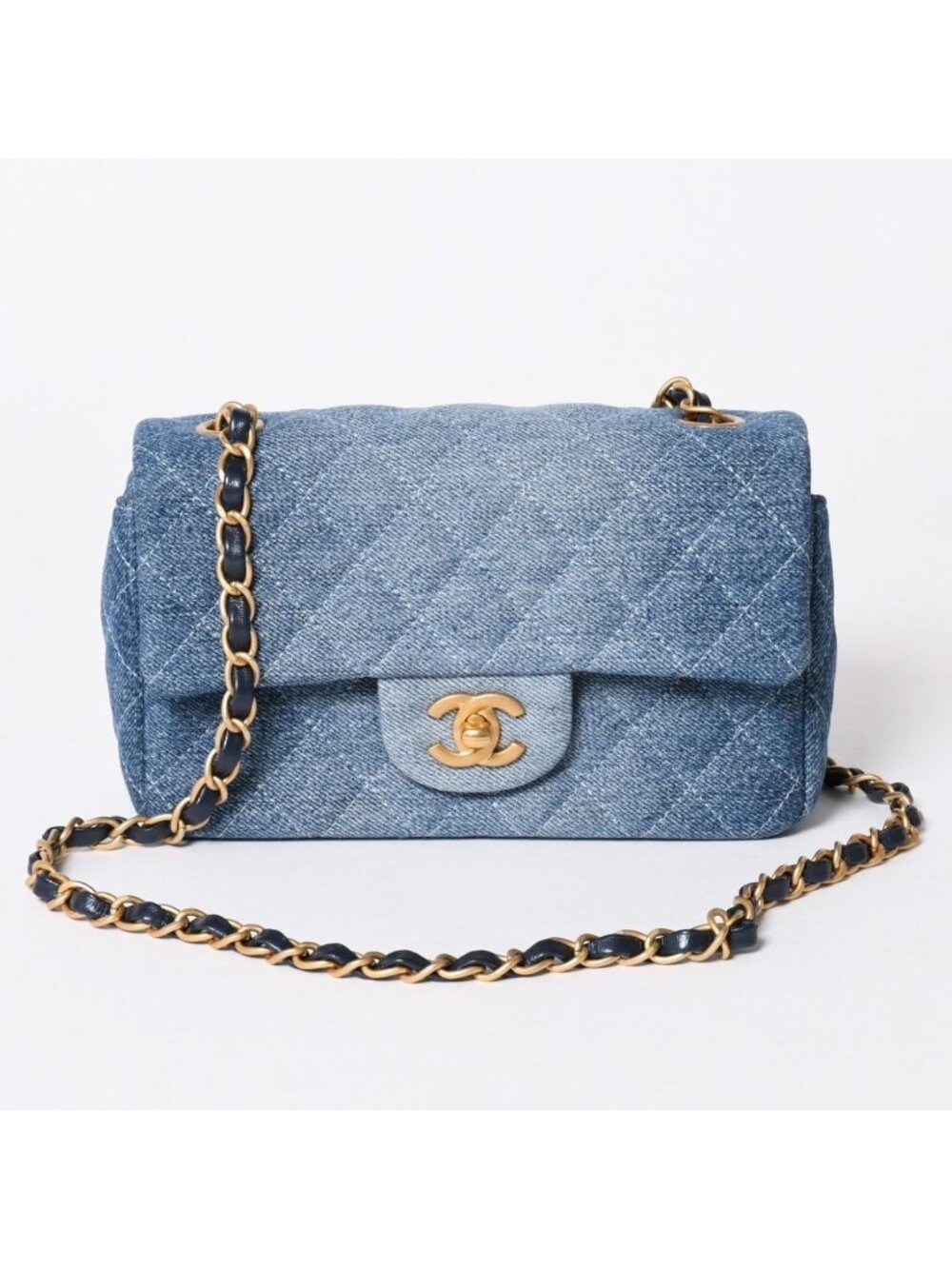 Chanel Mini Quilted 20 CC Logo Gradient Denim Chain Shoulder Bag Stand Blue